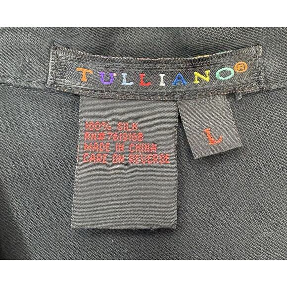 Tulliano Men’s 100% Silk Short Size LG Black Tan Silver Embroidered Front - Picture 5 of 7